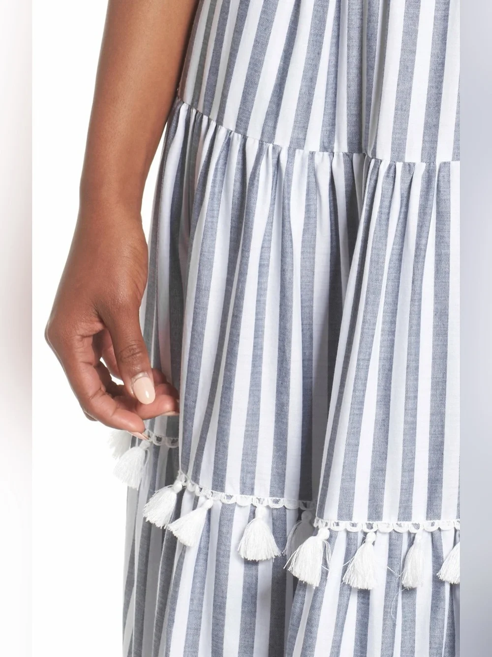 Eliza J. striped tiered tassel trim maxi dress size 6 - Picture 4 of 9